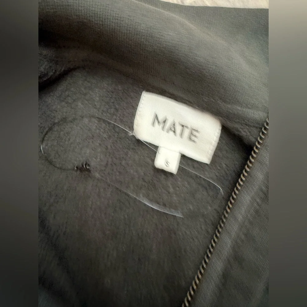 Mate The Label Organic Fleece and Waffle Cropped Half-Zip Sweatshirt Onyx Small - Picture 8 of 11